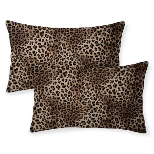 JEFERSO Brown Leopard Print Pillow Covers 12x20 Set of 2 Cheetah Pillowcase Animal Skin Cheetah Print Decorative Throw Pillows Outdoor Farmhouse Decor Lumbar Modern Cushion Case for Couch Sofa Room - Image 1