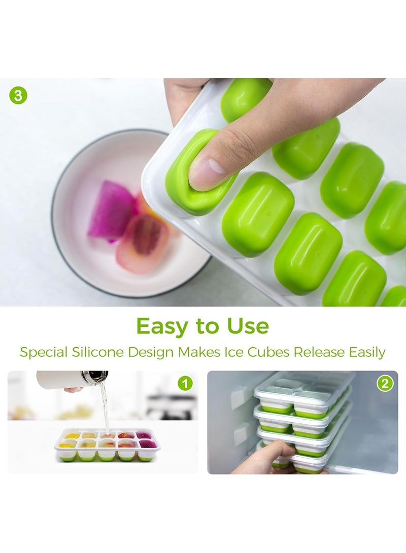 4 Pack Silicone Ice Cube Trays with Lids, Stackable BPA & LFGB Safe Ice Cube Molds, Easy Release Ice Trays for Freezer, Kitchen, Coffee, Cocktails, Soup & Baby Food - Image 3