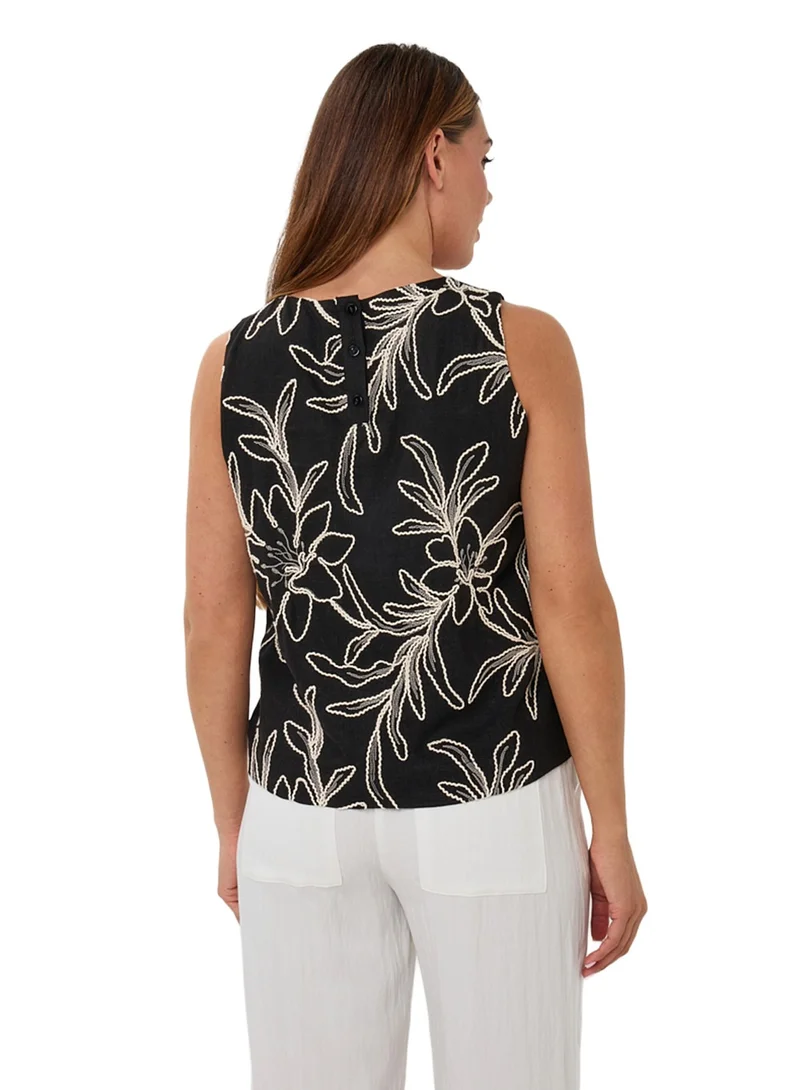 Esqualo Black Esqualo Top Flower Embroidery for Women | Best Price UAE