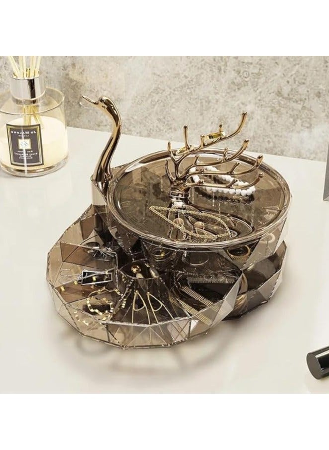 صندوق تنظيم المجوهرات الفاخرة على شكل بجعة إبداعية من 3 طبقات، منظم مجوهرات بلاستيكي ذو سعة كبيرة، حامل تخزين (رمادي شفاف) (ألوان متنوعة) - Image 5