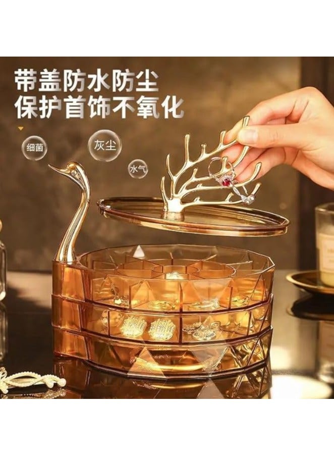 صندوق تنظيم المجوهرات الفاخرة على شكل بجعة إبداعية من 3 طبقات، منظم مجوهرات بلاستيكي ذو سعة كبيرة، حامل تخزين (رمادي شفاف) (ألوان متنوعة) - Image 1