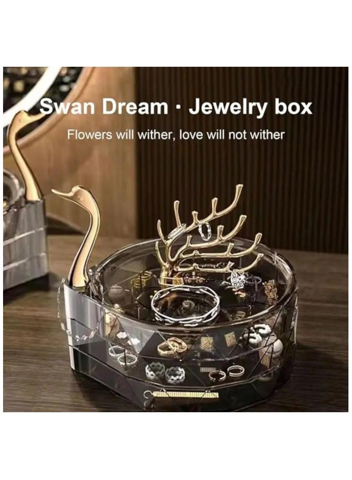 صندوق تنظيم المجوهرات الفاخرة على شكل بجعة إبداعية من 3 طبقات، منظم مجوهرات بلاستيكي ذو سعة كبيرة، حامل تخزين (رمادي شفاف) (ألوان متنوعة) - Image 4