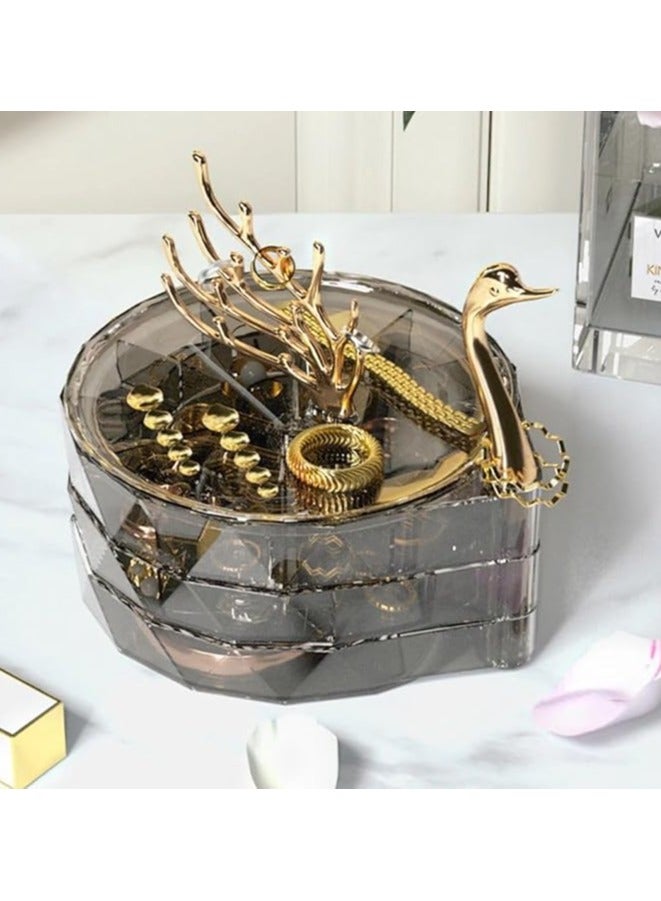 صندوق تنظيم المجوهرات الفاخرة على شكل بجعة إبداعية من 3 طبقات، منظم مجوهرات بلاستيكي ذو سعة كبيرة، حامل تخزين (رمادي شفاف) (ألوان متنوعة) - Image 2