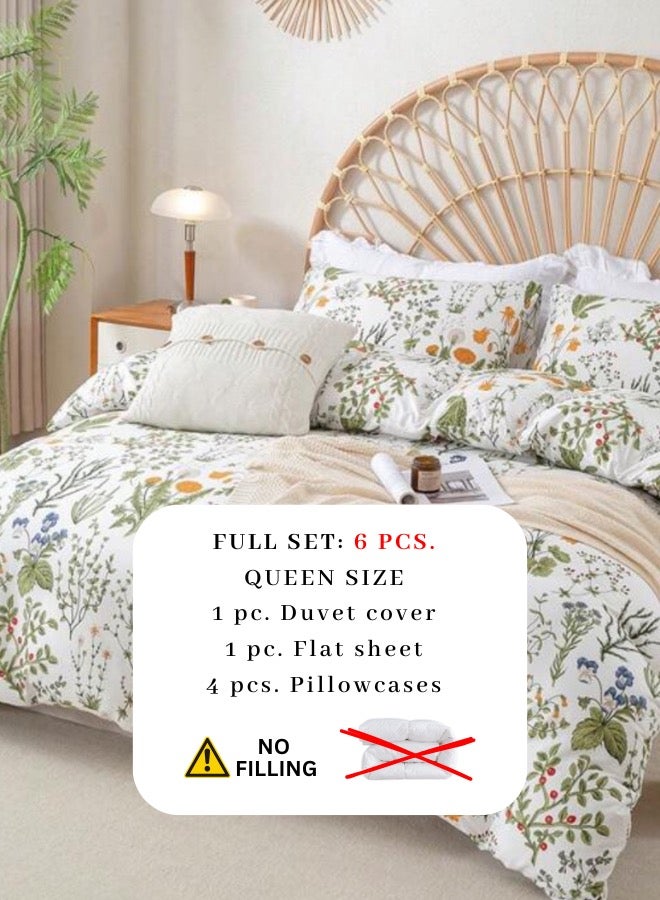 لونا هوم حجم الملكة 6 قطع مجموعة غطاء لحاف، نمط النبات مع تصميم الأزهار الصفراء. - Image 3