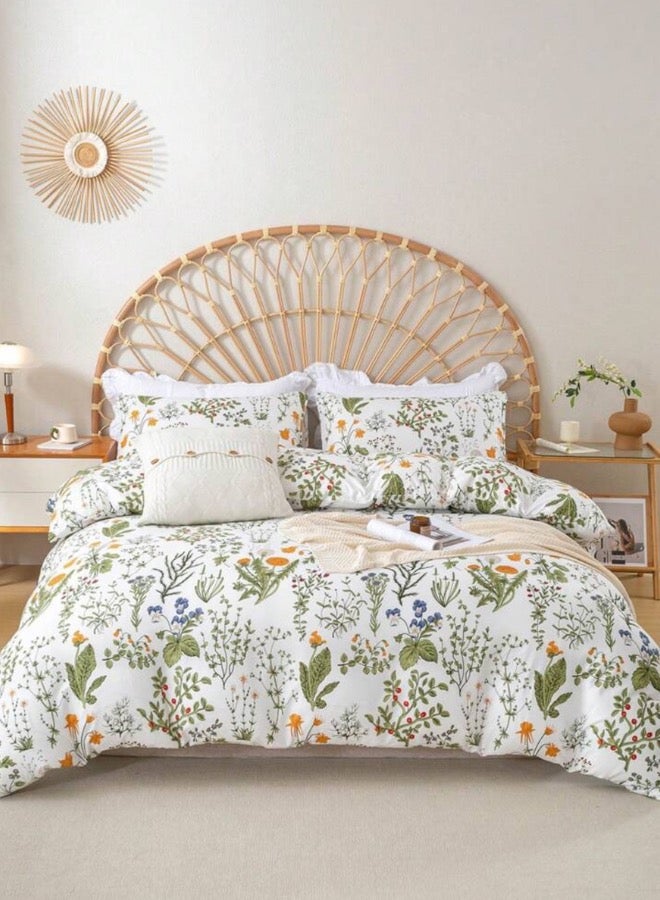 لونا هوم حجم الملكة 6 قطع مجموعة غطاء لحاف، نمط النبات مع تصميم الأزهار الصفراء. - Image 1