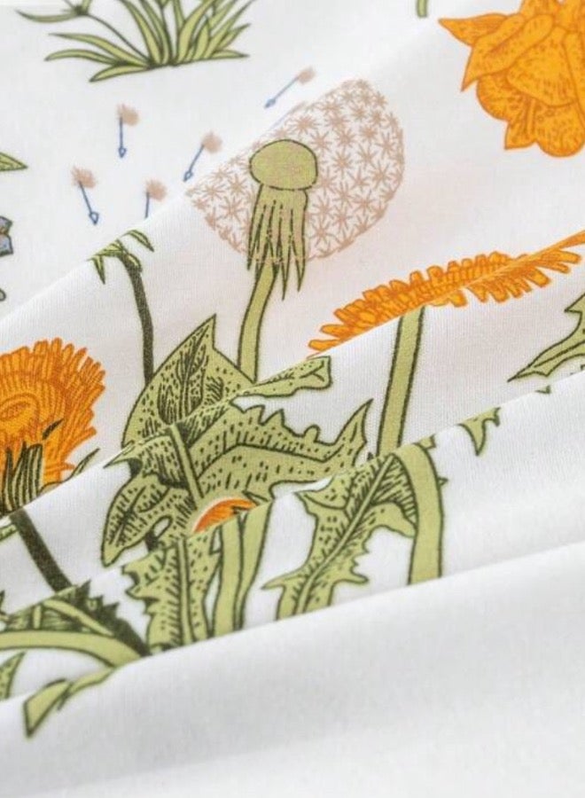 لونا هوم حجم الملكة 6 قطع مجموعة غطاء لحاف، نمط النبات مع تصميم الأزهار الصفراء. - Image 4