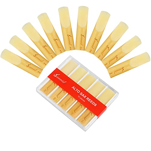 Sovvid 10 Pack Professional Alto Saxophone Reeds with Plastic Box, Strength 2.0 Alto Sax Reeds, Laser Engraved Marking & Thinner Reed Tip for Easy of Play, Traditional Reeds for Saxophone Alto - Image 1