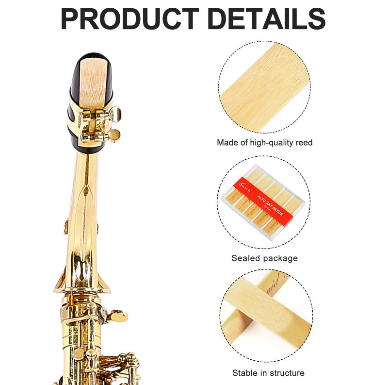Sovvid 10 Pack Professional Alto Saxophone Reeds with Plastic Box, Strength 2.0 Alto Sax Reeds, Laser Engraved Marking & Thinner Reed Tip for Easy of Play, Traditional Reeds for Saxophone Alto - Image 5