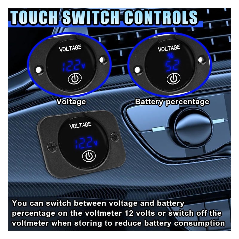 LHDOS 12V Car Voltage Gauge, Waterproof Voltmeter Panel Battery Voltage Meter, LED Digital Display Voltage Gauge with Touch Switch, DC 12V 24V Battery Monitor for Car Truck ATV UTV Boat Marine (1 Set) - Image 3