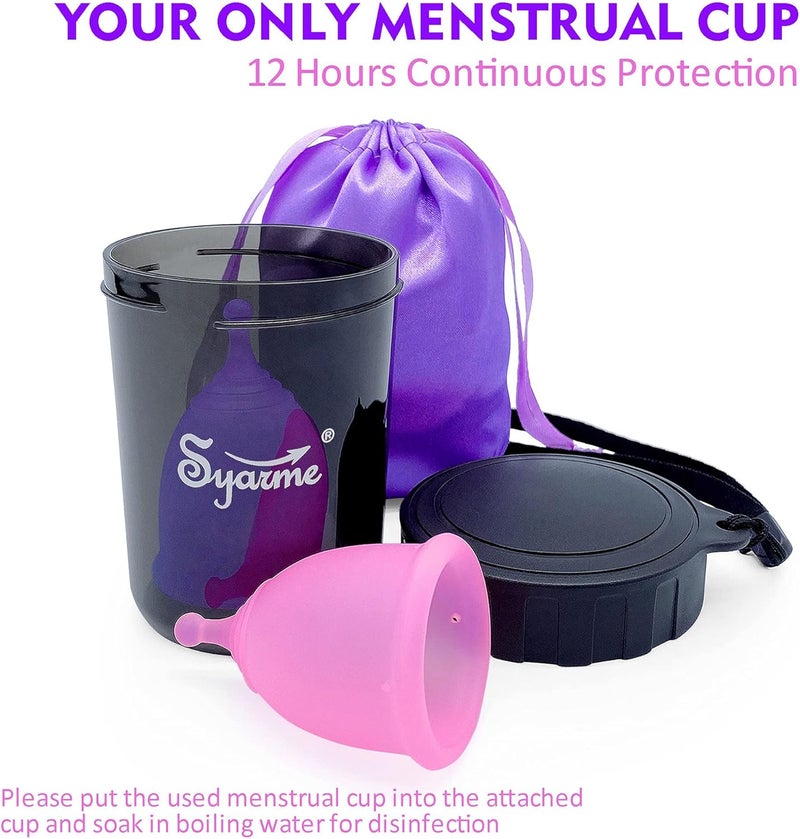 Menstrual Cup, Reusable Period Cup Made of Medical Silicone, Alternative to Tampons/Pads, Contains 2 Menstrual Cups (S and L), Washing Sterilizer Bottle and Cloth Bag - Image 4