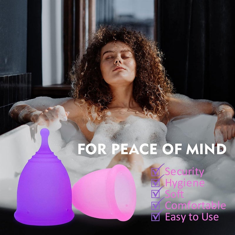 Menstrual Cup, Reusable Period Cup Made of Medical Silicone, Alternative to Tampons/Pads, Contains 2 Menstrual Cups (S and L), Washing Sterilizer Bottle and Cloth Bag - Image 3