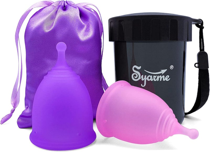 Menstrual Cup, Reusable Period Cup Made of Medical Silicone, Alternative to Tampons/Pads, Contains 2 Menstrual Cups (S and L), Washing Sterilizer Bottle and Cloth Bag - Image 1