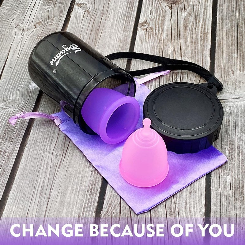 Menstrual Cup, Reusable Period Cup Made of Medical Silicone, Alternative to Tampons/Pads, Contains 2 Menstrual Cups (S and L), Washing Sterilizer Bottle and Cloth Bag - Image 2