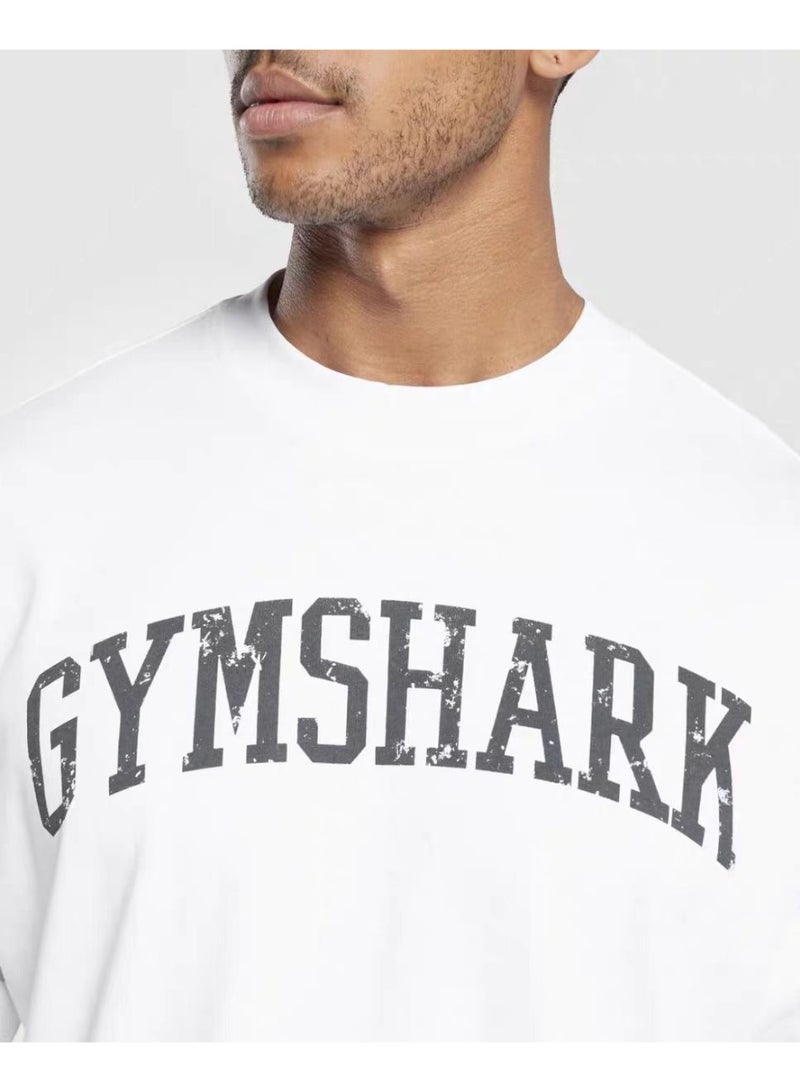 Gymshark Simple Loose Short Sleeve T-shirt - Weighing 300g -100% Cotton - High end Breathable Men's and Women's Fitness Sweat Absorbing Soft Short Sleeve T-shirt - Image 3