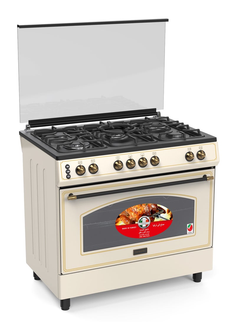 Generaltec 90x60cm Gas Cooking Range – 5 Burners, 3 Wok Burners, Dual Convection Fan Oven, Auto Ignition, Full Safety, Oven Light, Closed Door Grill, Heavy Duty Cooker | Assembled in Turkey with Italian Parts | Model GCTR98CR | 1 Year Warranty - Image 2
