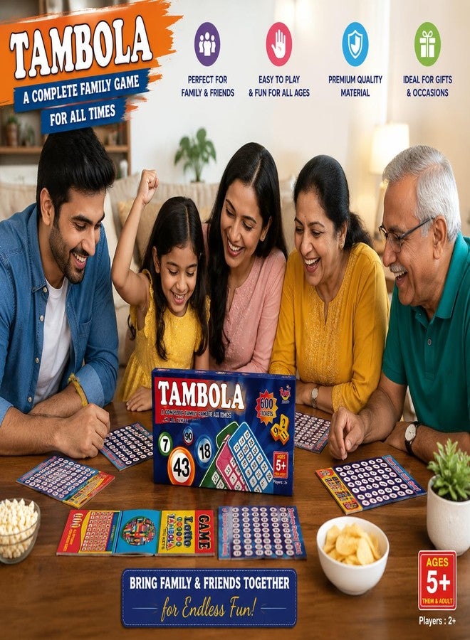 Premium Tambola Game Set with 600 Tickets for Family & Group Fun | Housie Bingo Board Game Kit for Kids & Adults Numbers Calling Board, Reusable Number Tokens & Lottery Tickets - Image 3