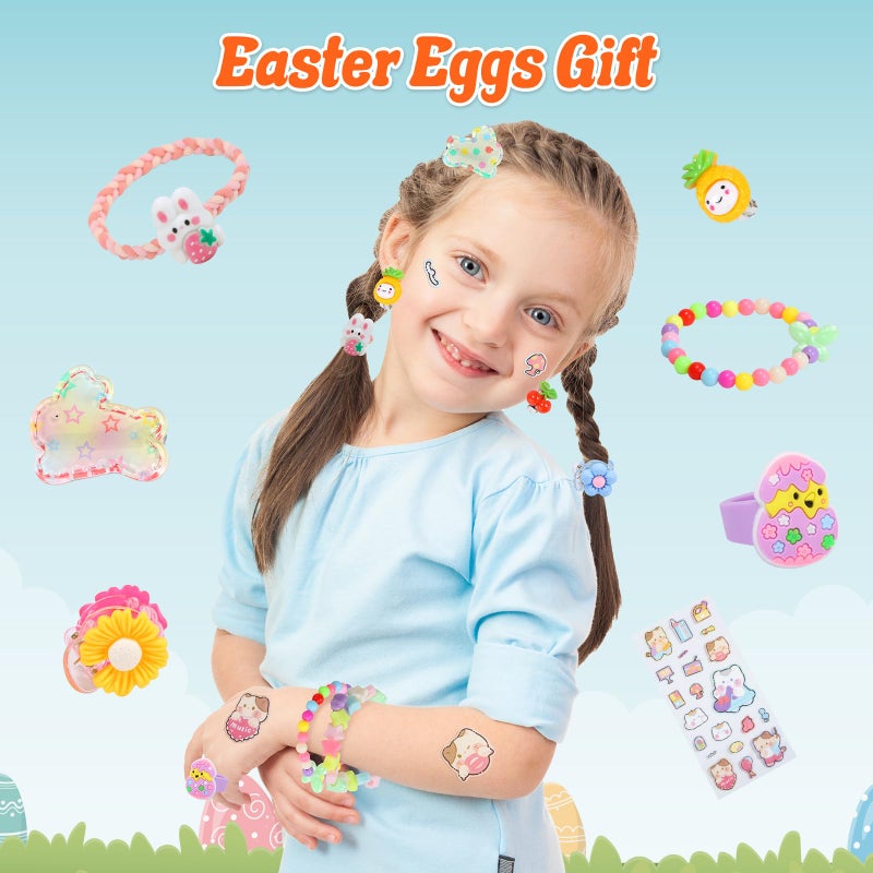 Skirfy Easter for Girls,49 PCS Toddlers Kids Toys Age 3-5,Earrings,Rings,Hair Clip,Play Princess Toys for Dress Up,Easter Egg Classroom Peizes Birthday Gift - Image 5