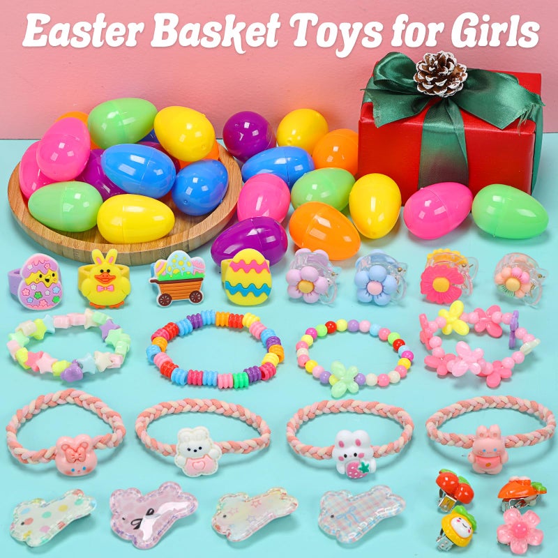 Skirfy Easter for Girls,49 PCS Toddlers Kids Toys Age 3-5,Earrings,Rings,Hair Clip,Play Princess Toys for Dress Up,Easter Egg Classroom Peizes Birthday Gift - Image 2