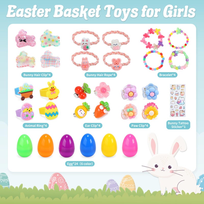 Skirfy Easter for Girls,49 PCS Toddlers Kids Toys Age 3-5,Earrings,Rings,Hair Clip,Play Princess Toys for Dress Up,Easter Egg Classroom Peizes Birthday Gift - Image 4