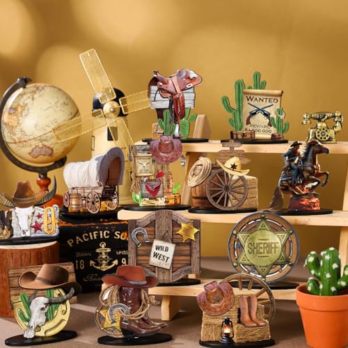 Colingmill 12 Pcs Western Centerpieces Wild West Party Decorations 3.94 Inches Christmas Western Wooden Centerpieces for Tables for Party Decorations Birthday Baby Shower(Brown,Cowboy) - Image 2