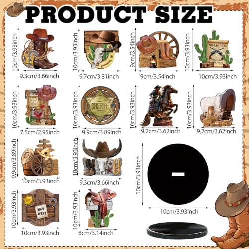 Colingmill 12 Pcs Western Centerpieces Wild West Party Decorations 3.94 Inches Christmas Western Wooden Centerpieces for Tables for Party Decorations Birthday Baby Shower(Brown,Cowboy) - Image 3