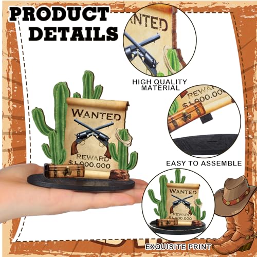Colingmill 12 Pcs Western Centerpieces Wild West Party Decorations 3.94 Inches Christmas Western Wooden Centerpieces for Tables for Party Decorations Birthday Baby Shower(Brown,Cowboy) - Image 4