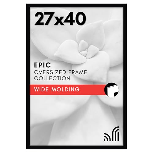 Americanflat 27x40 Movie Poster Frame with Polished Plexiglass Black Picture Frame Wide Photo Frames Made of Engineered Wood for Vertical or Horizontal Wall Display Epic Collection Black