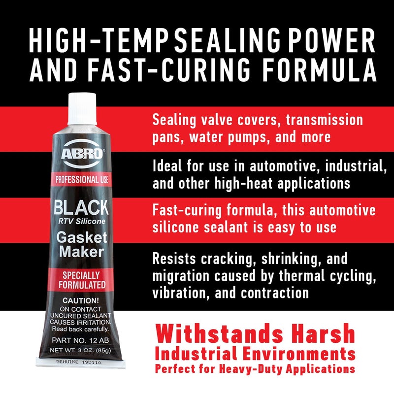 ABRO Black RTV Silicone Sealant and Gasket Maker - Up to 500 Degree F Heat, High Temperature Head Gasket Sealant, 3 oz. Tube… Trusted all-purpose quality - Image 4