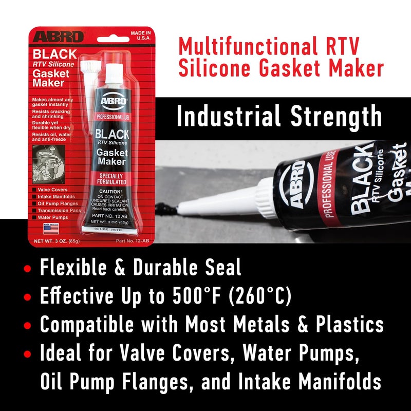 ABRO Black RTV Silicone Sealant and Gasket Maker - Up to 500 Degree F Heat, High Temperature Head Gasket Sealant, 3 oz. Tube… Trusted all-purpose quality - Image 5