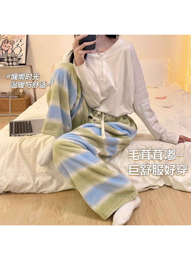 Autumn And Winter New Style Fleece-lined Thickened Home Coral Fleece Women's Outerwear Pee Pants Flannel Pajama Pants