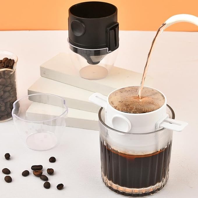 GraGra Coffee Pour Filter Cup Stainless Steel Cone Coffee Dripper Filter Reusable Pour Over Coffee Funnel Dripper With Foldable Hanging Ear Fits Most Cups Black - Image 2
