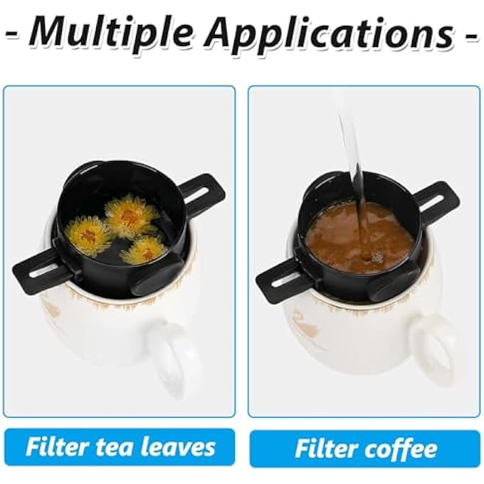GraGra Coffee Pour Filter Cup Stainless Steel Cone Coffee Dripper Filter Reusable Pour Over Coffee Funnel Dripper With Foldable Hanging Ear Fits Most Cups Black - Image 4