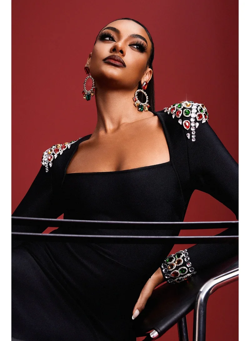 Bella Barnett  Niaca Rhinestones Bandage Midi Dress for Women | Best Price UAE