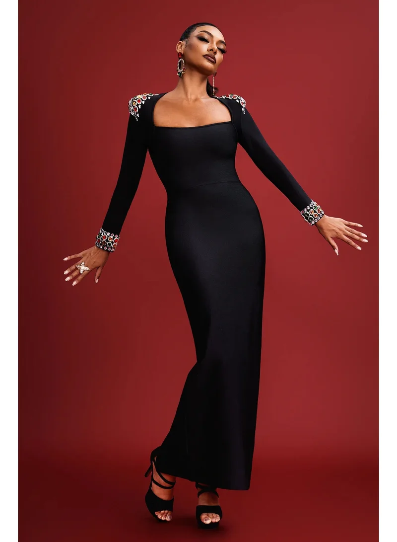 Bella Barnett  Niaca Rhinestones Bandage Midi Dress for Women | Best Price UAE