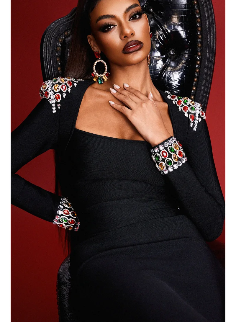 Bella Barnett  Niaca Rhinestones Bandage Midi Dress for Women | Best Price UAE