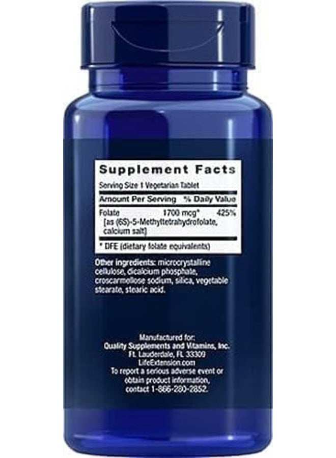 Life Extension مكمل فولات L-ميثيل فولات المحسن من لايف إكستينشن 1700 ميكروغرام DFE، 100 قرص نباتي - Image 2
