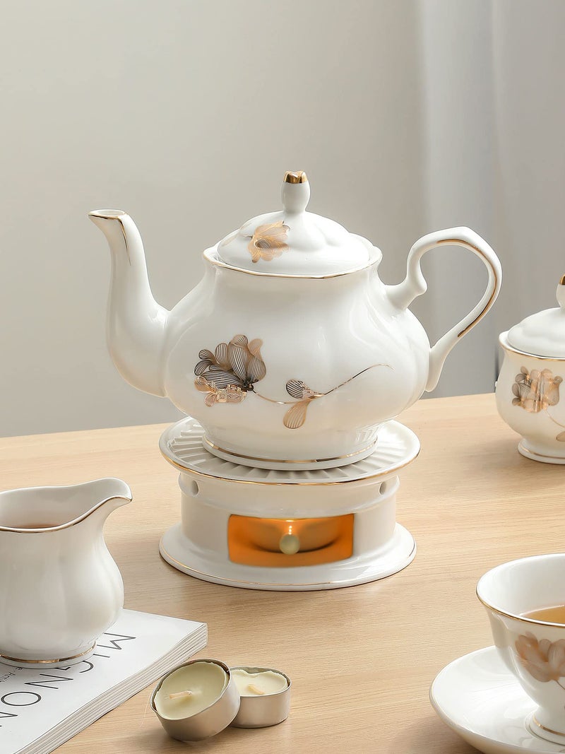 CHENP.HMC Teapot Warmers Ceramic Teapot Warmer Coffee and Milk Tea Warmer Tea Set(with Candle Hold) - Image 4