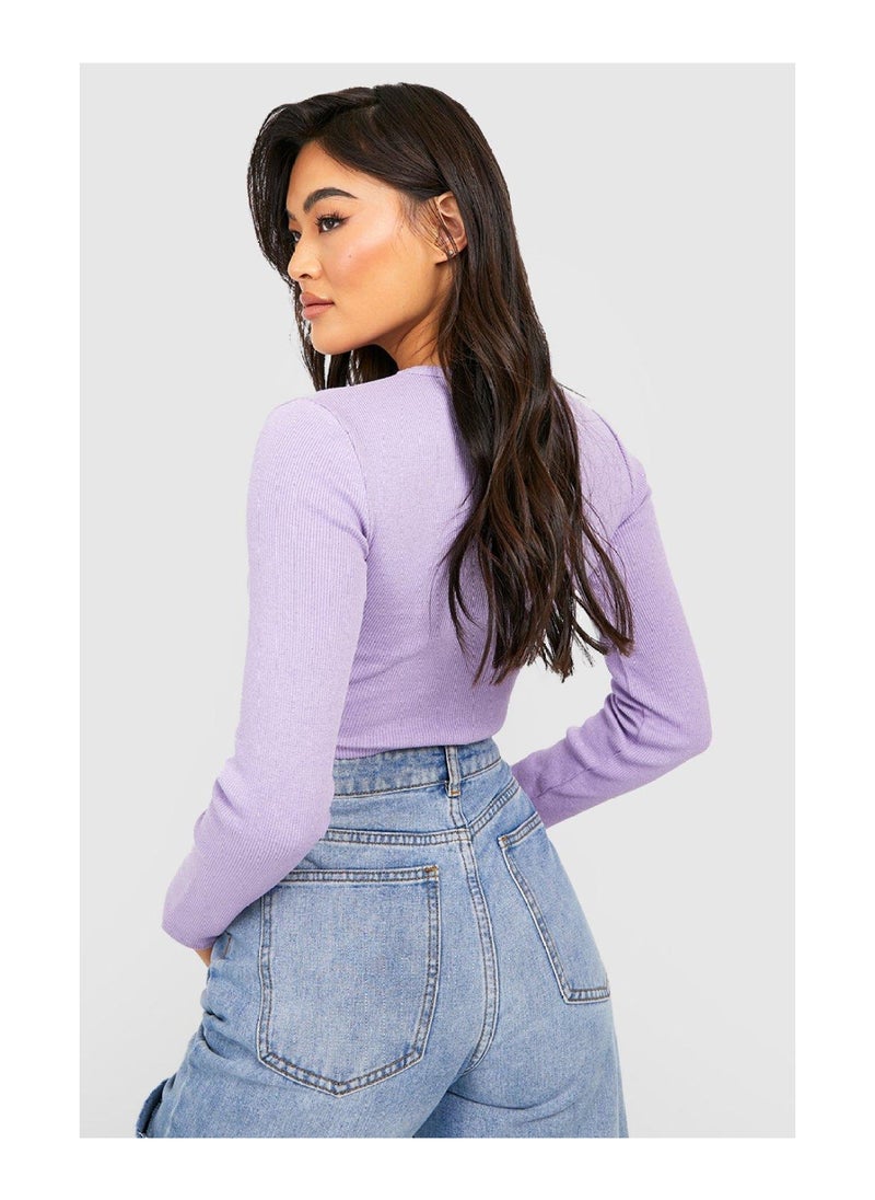boohoo - Long Sleeve Corset Hem Rib Crop - Image 1
