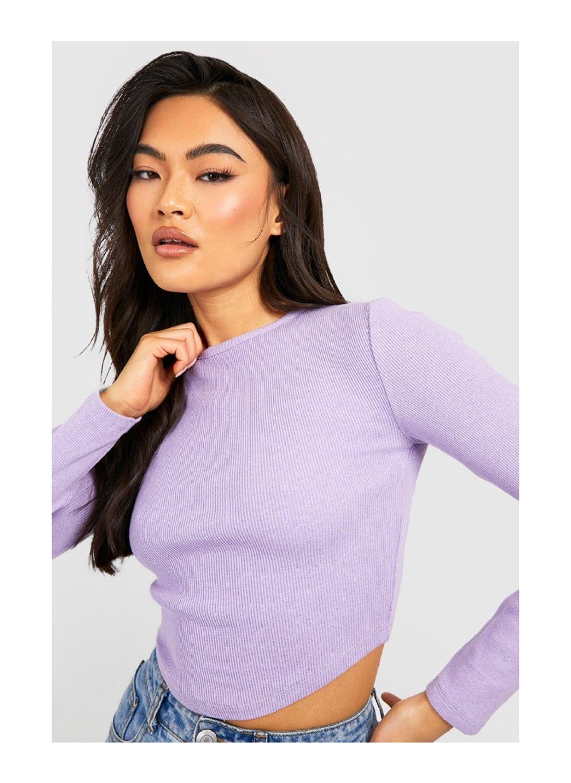 boohoo - Long Sleeve Corset Hem Rib Crop - Image 1