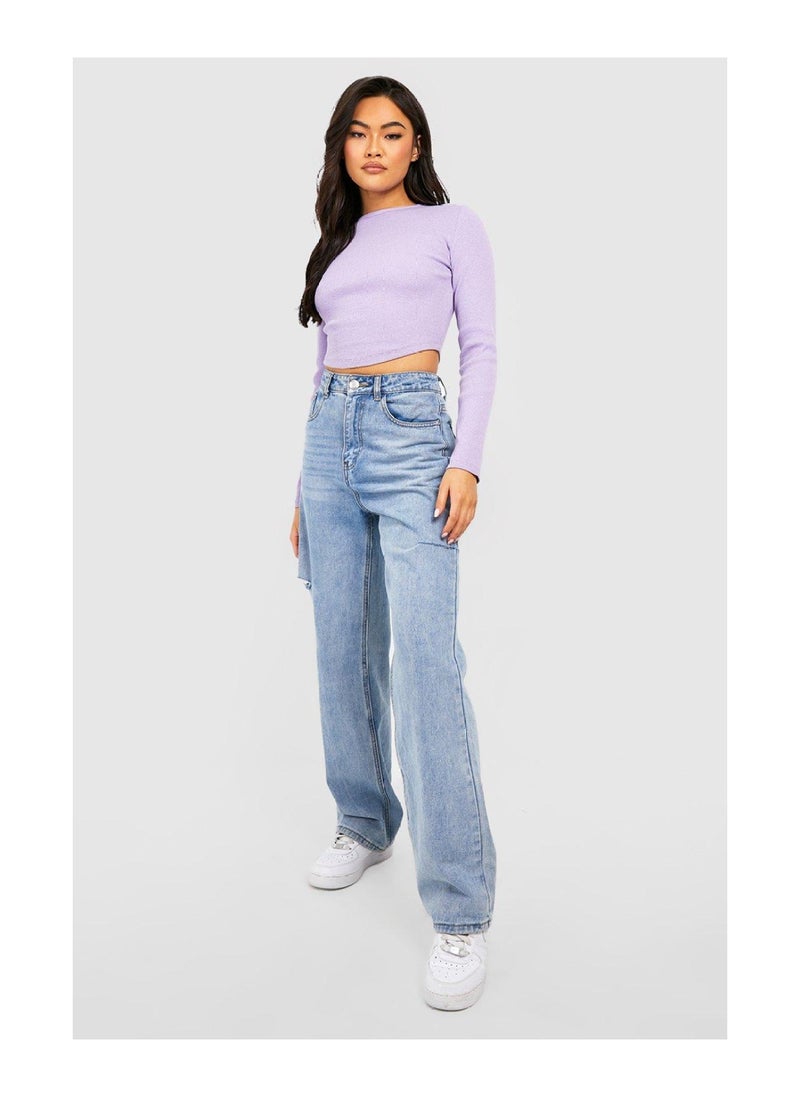 boohoo - Long Sleeve Corset Hem Rib Crop - Image 1