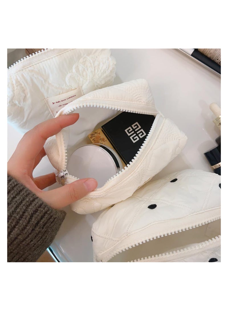 Excefore 2Pcs White Shells Quilted Cotton Makeup Pouch Set,Coquette Quilted Toiletry Bag for Women and Girls, Floral Coquette Organizer Bag, Aesthetic Travel Cosmetic Bags(White Shells) - Image 4
