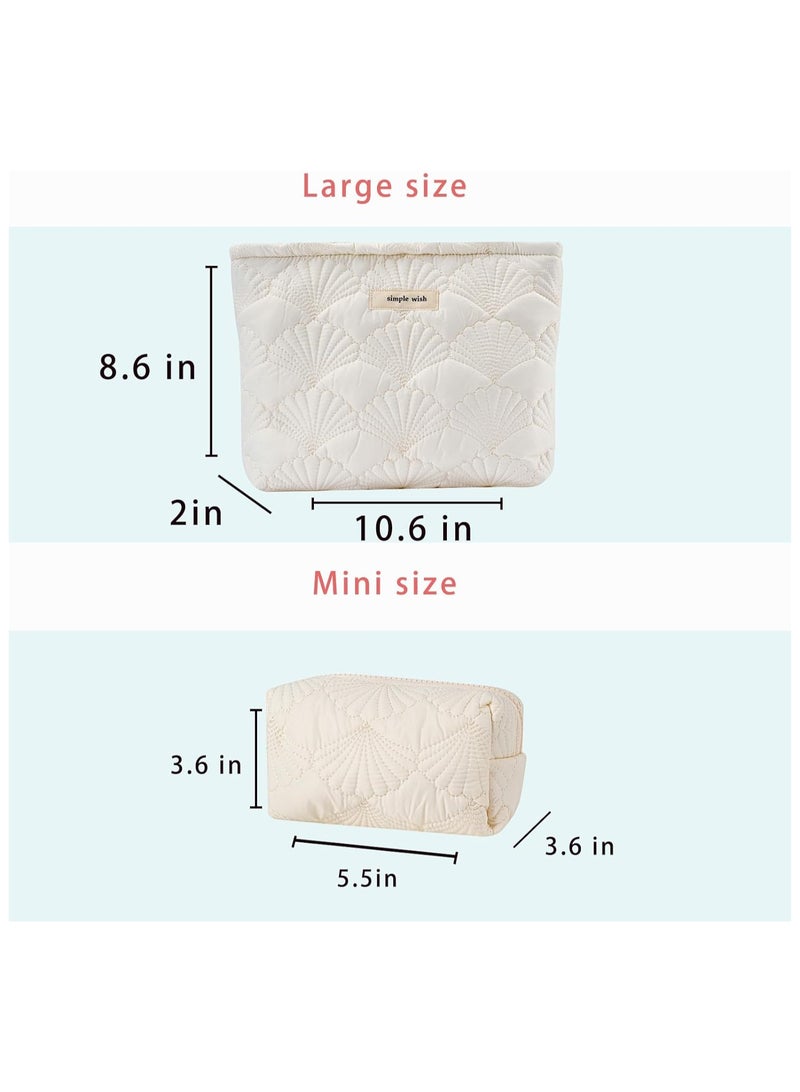 Excefore 2Pcs White Shells Quilted Cotton Makeup Pouch Set,Coquette Quilted Toiletry Bag for Women and Girls, Floral Coquette Organizer Bag, Aesthetic Travel Cosmetic Bags(White Shells) - Image 5