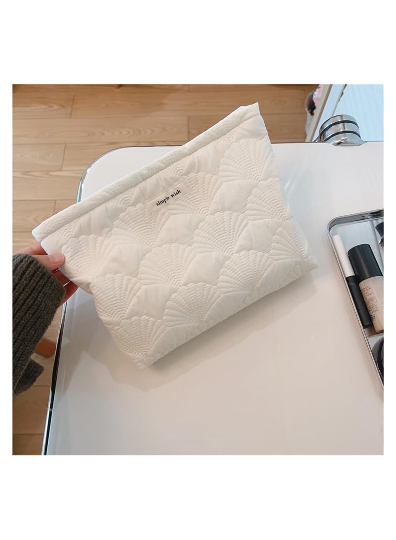 Excefore 2Pcs White Shells Quilted Cotton Makeup Pouch Set,Coquette Quilted Toiletry Bag for Women and Girls, Floral Coquette Organizer Bag, Aesthetic Travel Cosmetic Bags(White Shells) - Image 2