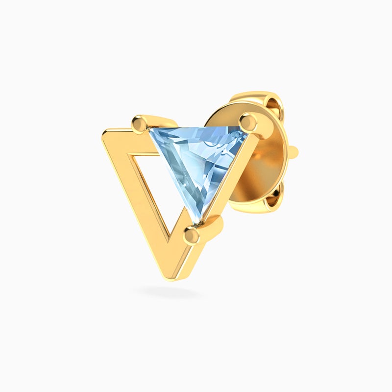 Instyle by L'azurde Inverted Triangle Blue Stone Stud Earrings in 14K Gold - Image 1