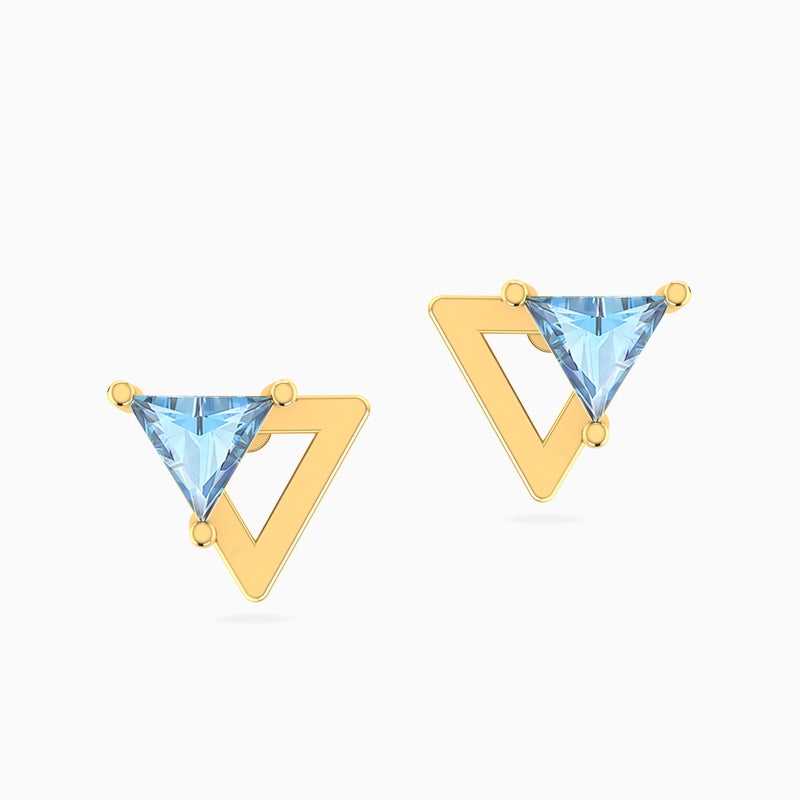 Instyle by L'azurde Inverted Triangle Blue Stone Stud Earrings in 14K Gold - Image 2