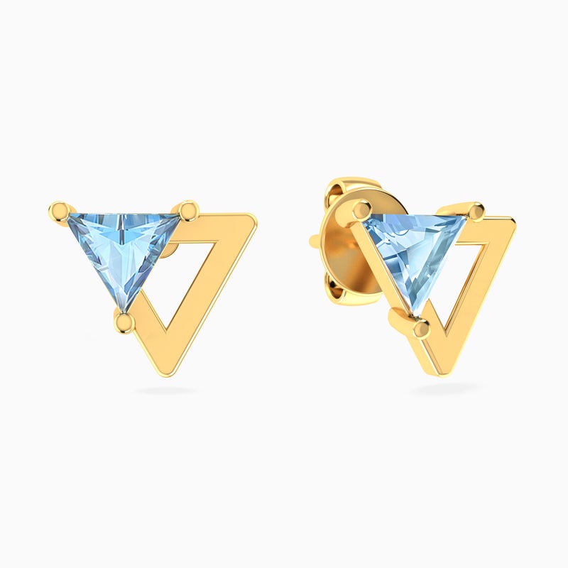 Instyle by L'azurde Inverted Triangle Blue Stone Stud Earrings in 14K Gold - Image 3