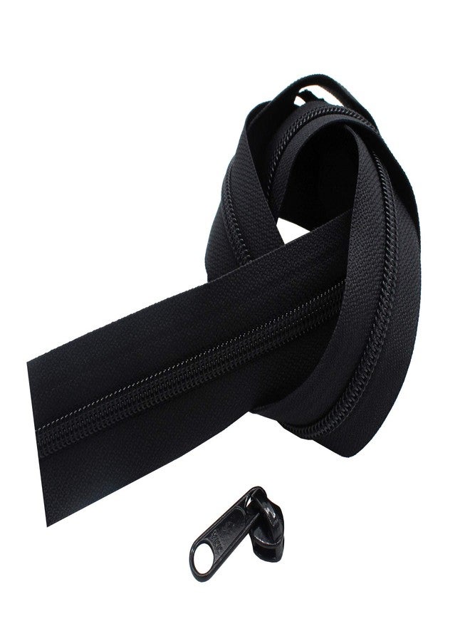 YKK Zipper Repair Kit - Nylon Coil Chain Zipper, Heavy Weight, Made in USA - 1 Yard/Pack, YKK #8 Coil Long Pull Slider, Black - Image 1