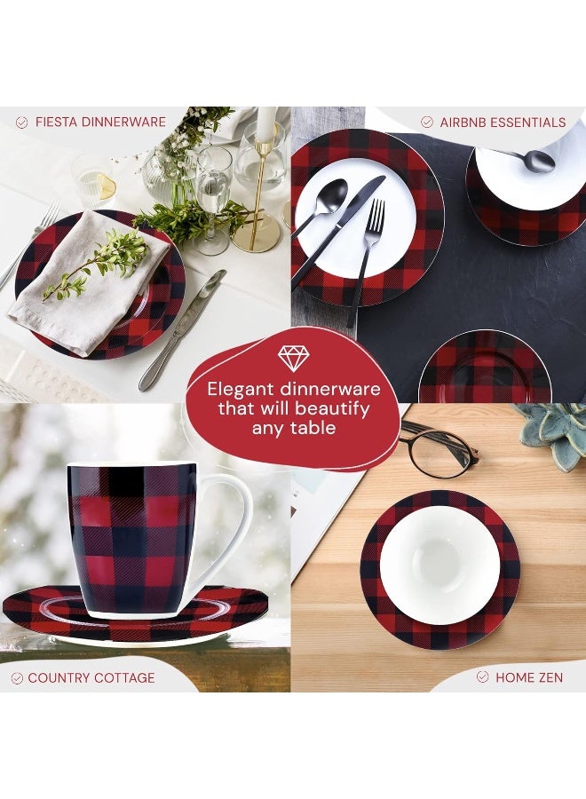 Safdie مجموعة أدوات المائدة من سافدي كو 16 قطعة باللونين الأحمر والأسود بتصميم مربعات تشمل الأطباق والأوعية والأكواب آمنة للغسل في غسالة الصحون - Image 3