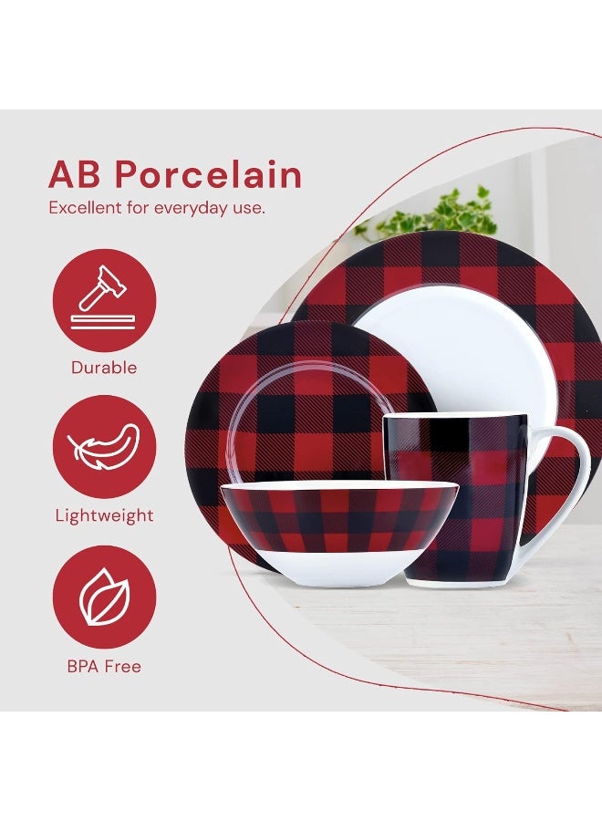 Safdie مجموعة أدوات المائدة من سافدي كو 16 قطعة باللونين الأحمر والأسود بتصميم مربعات تشمل الأطباق والأوعية والأكواب آمنة للغسل في غسالة الصحون - Image 4