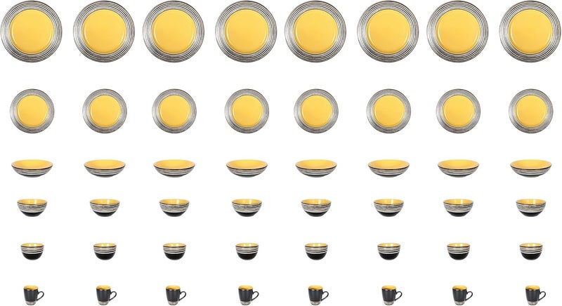 HomeVss Stoneware Handcrafted Tree Bark Effected Glaze Dinnerware Set SunflowerYellow Service for 848pc Set - Image 4